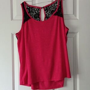Torrid Knit Cranberry V-Neck Black Lace Inset Size 2